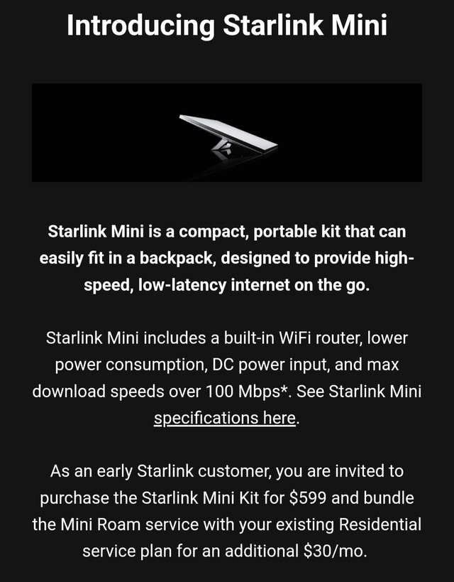 Starlink Mini invite email